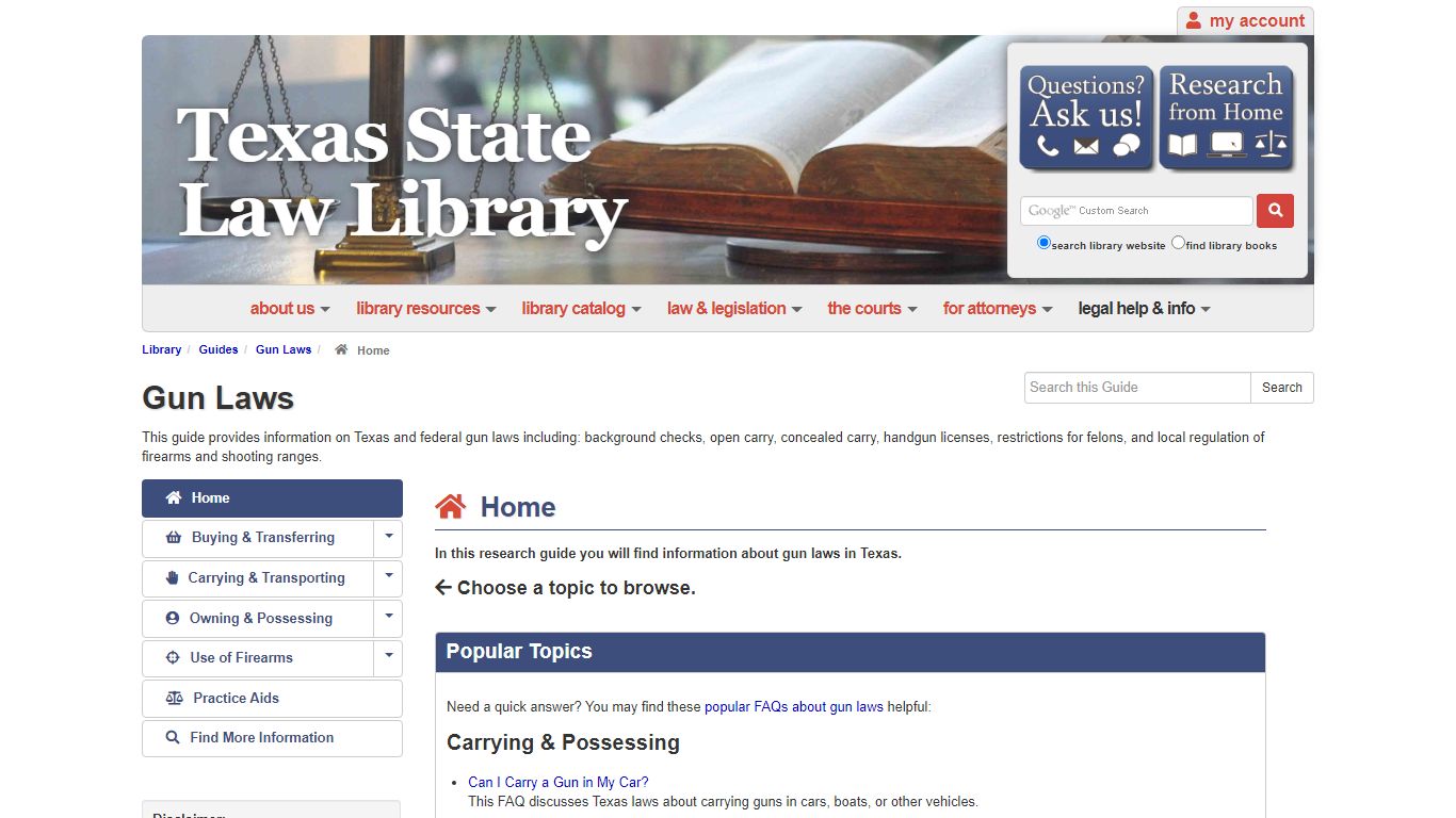 Home - Gun Laws - Guides at Texas State Law Library